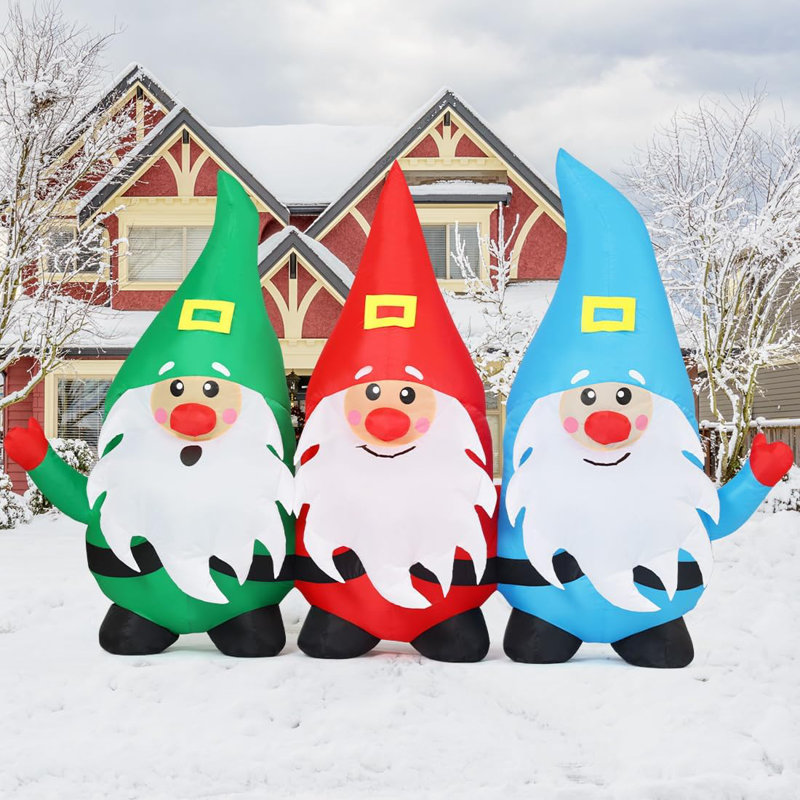 Christmas Inflatable 7.5 FT Long Gnome Inflatables Three Midgets Holding Hands with Built-in LEDs