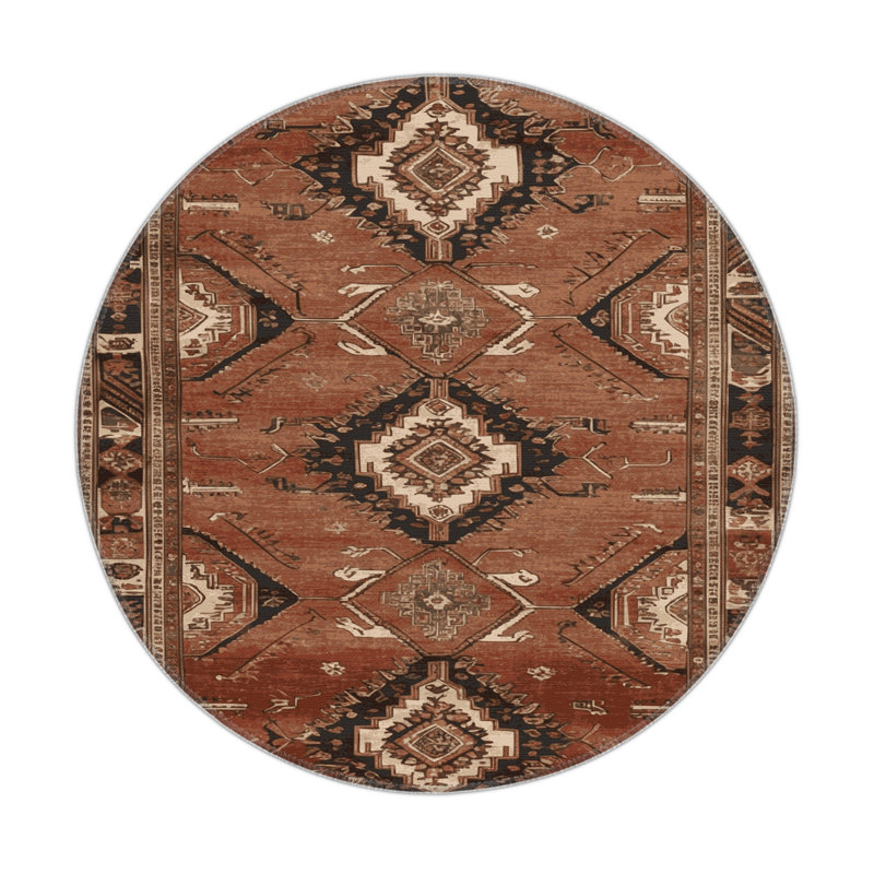 Tapis d'intérieur et d'extérieur brun Persian, Rond 5 pi