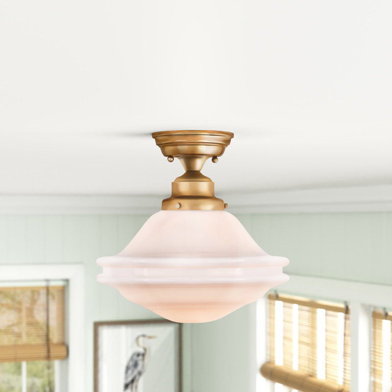 Plafonnier semi-encastré 1 lumière 12 po Mandy, Verre à lait, Laiton naturel