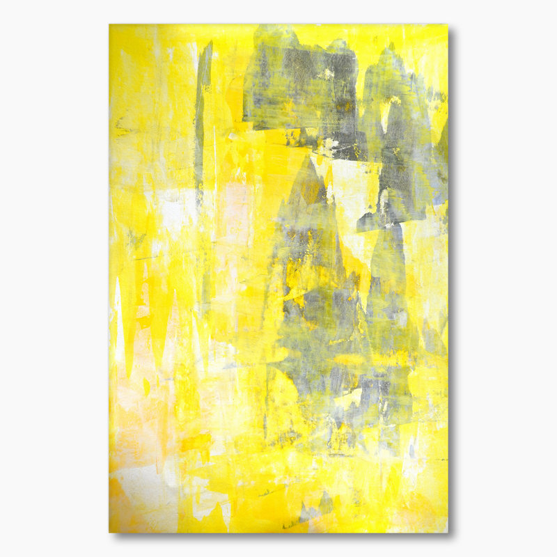 Gris et jaune fusionnant abstrait V - Peinture sur toile, H 20 po x l 12 po x P 1 po, Toile tendue