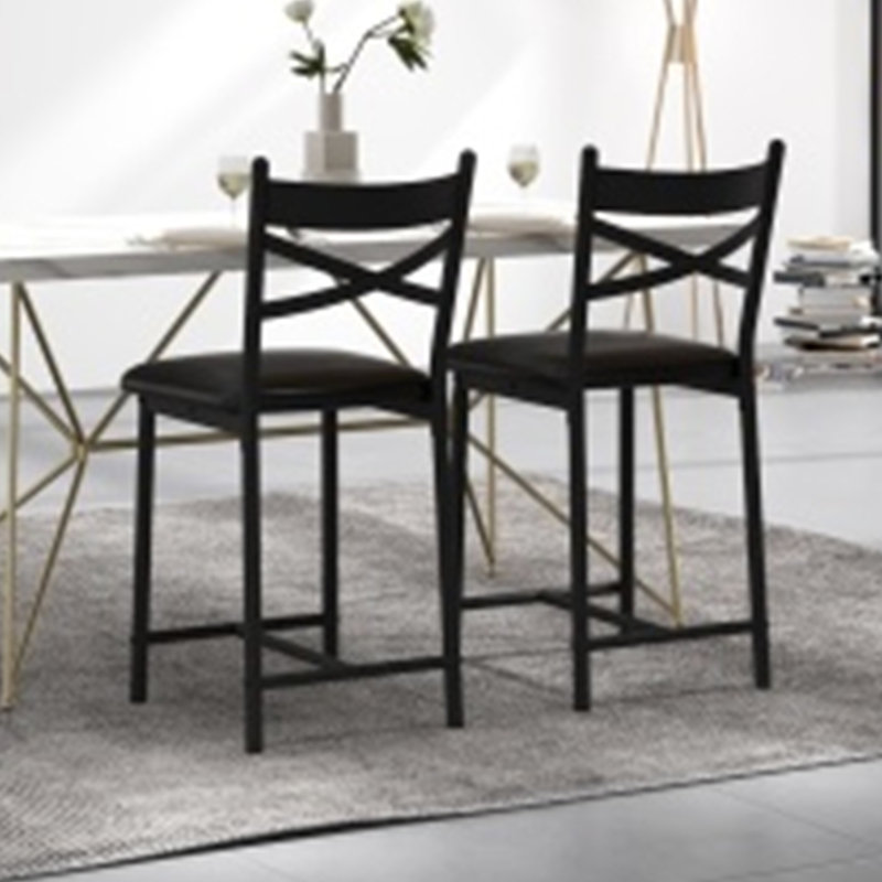 22" Bar Stools Set of 2, Counter Height Bar Stools with PU Upholstered Seat, Metal Frame Kitchen Bar Chairs with X-Design Back and Footrest for Kitchen Island, Counter Bar, Dining Room