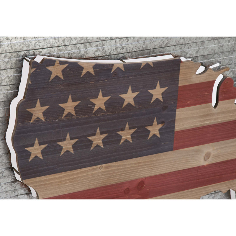 Rustic Multicolor Wood and Metal USA Map Wall Decor