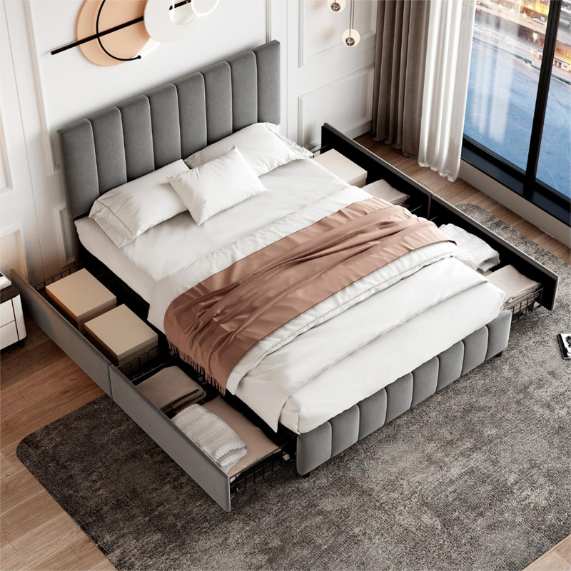 Barsky Upholstered Storage Bed, Grey