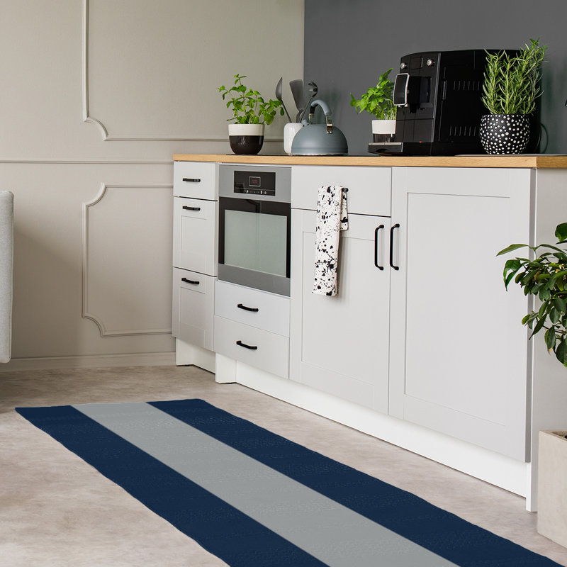 Tapis à rayures bleu/gris, Tapis de couloir 2 pi 6 po x 8 pi