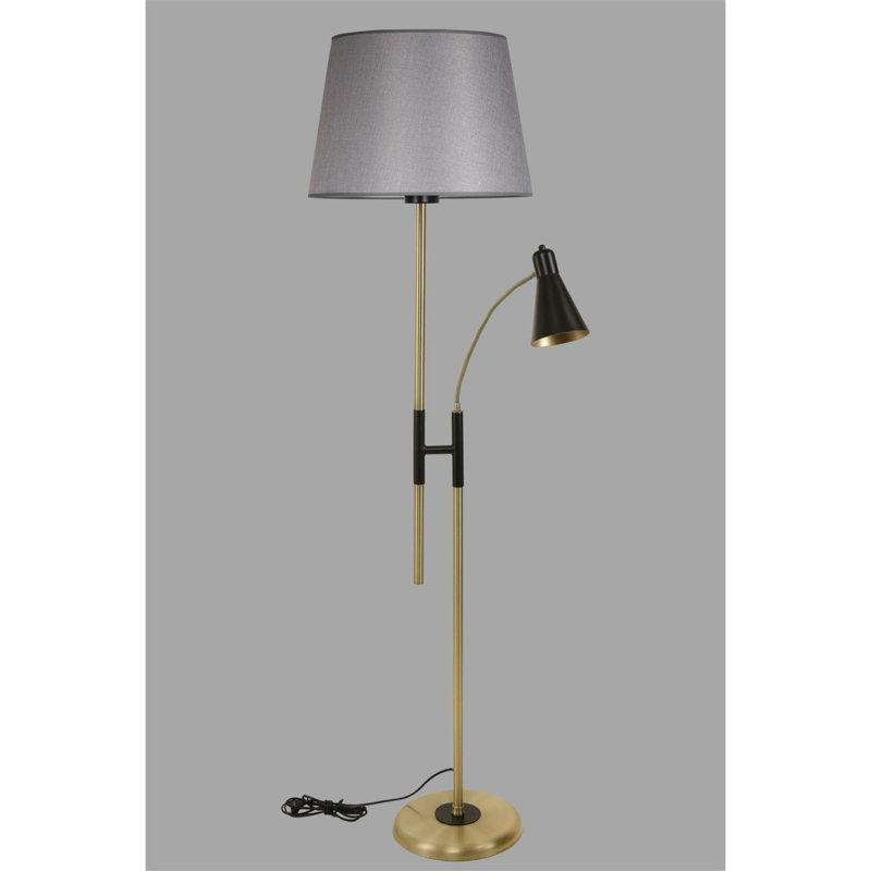 Luro Modern Floor Lamp with Metal Body, Chrome Coating & Fabric Cap, 5.9 in Diameter x 64.9 in Height | E27 Socket, Max 60W | Elegant Grey Finish, Perfect for Living Room, Bedroom or Office Decor