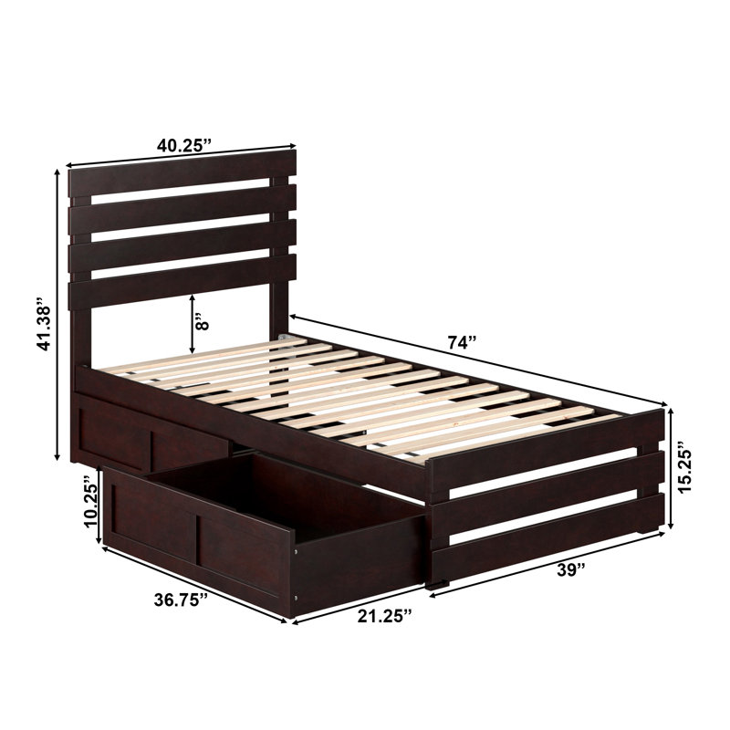 Aaliyah-Skye Solid Wood Slat Storage Bed, Twin