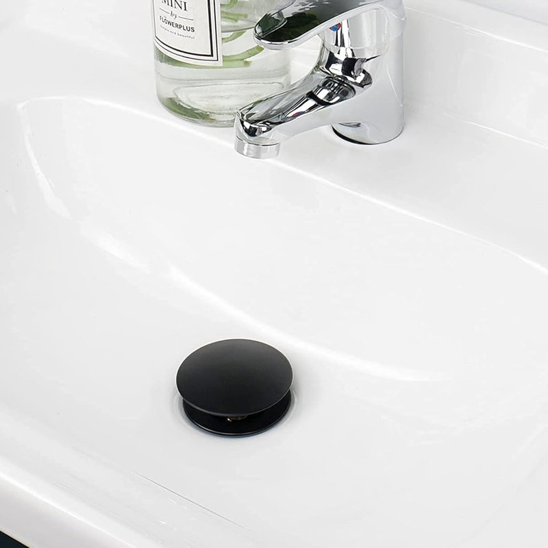 Drain escamotable pour salle de bain sans trop-plein, acier inoxydable, deux pièces, Noir mat