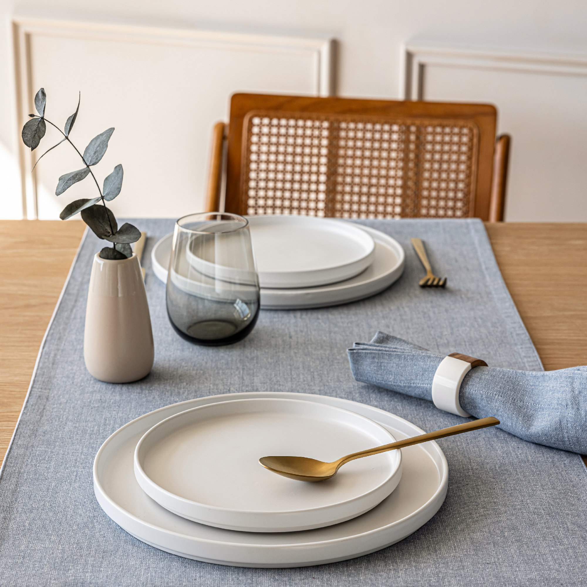 Over&Back Woven Chambray Table Runner, Blue, 18" W x 108" L