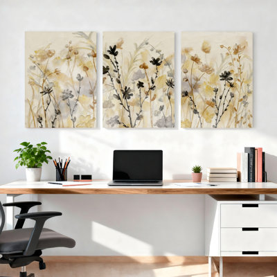 Tableau abstrait floral aquarelle sur toile tendue (lot de 3)