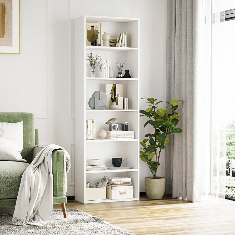 Livingon 21.8"W Standard Bookcase, (6 Shelves) 71.4"H x 21.8"W x 9.3"D, White