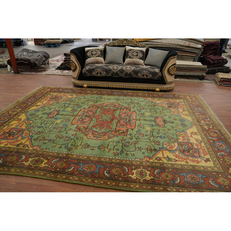 Tapis vert traditionnel pour salon 9 x 12