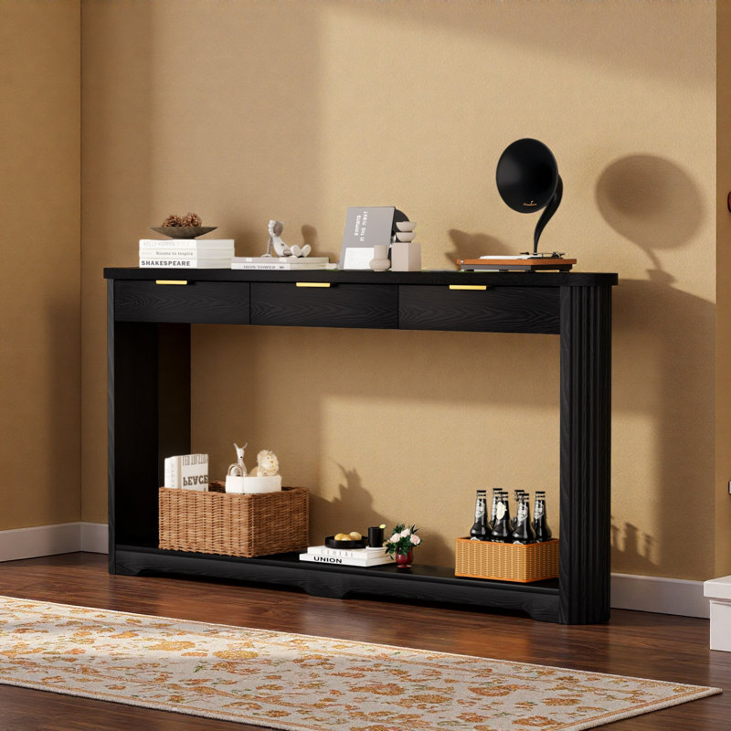Table de rangement de 70,1 po à motif ondulé avec tiroirs; une table d'appoint mince en bois qui peut être placée derrière un canapé, idéale pour les entrées, les couloirs et les portes