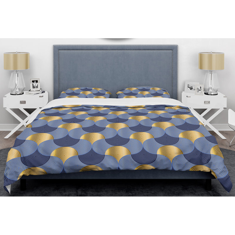 Ensemble de housse de couette mid-century rétro wave waves viii, Housse de couette très grand + 2 taies décoratives