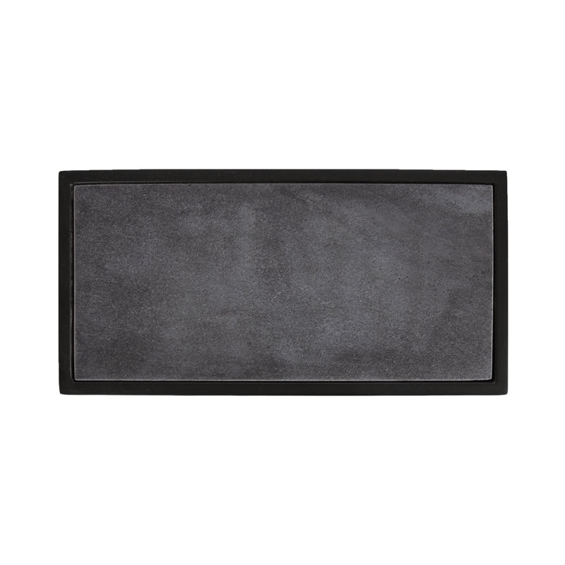 Everly Quinn Jaspur Narrow and Metal Rectangle Side Table, Marble BlacK/Black