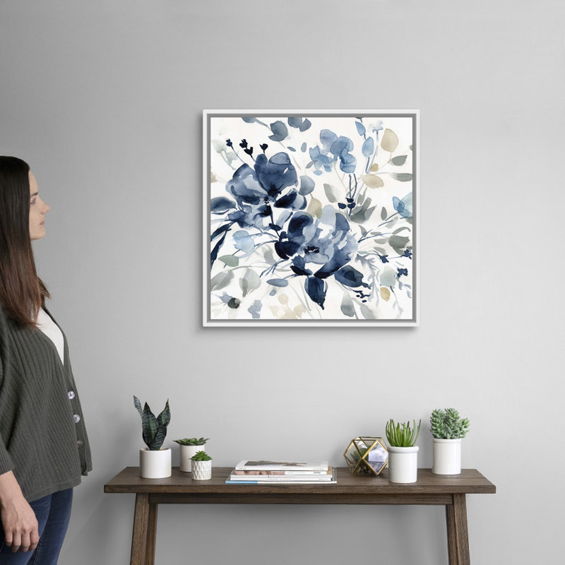 Indigo Garden II - reproduction d'art sur toile, Cadre flottant blanc, H 25,7 po x l 25,7 po x P 1,75 po