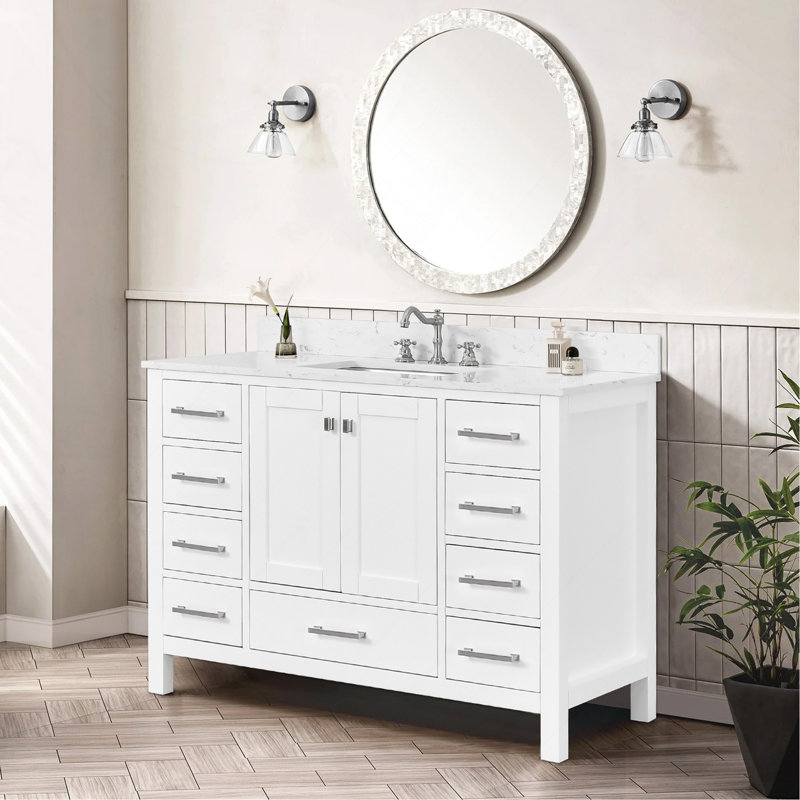 Meuble-lavabo autoportant avec comptoir 48 po, meuble-lavabo autoportant avec cadre en bois massif 48 po, White, 48"
