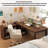Solid Wood L-Shaped Desk with Integrated Bookshelf-418042454