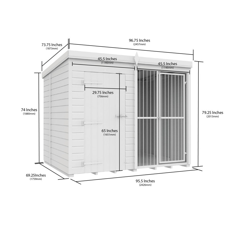 Total Sheds 8ft x 6ft Dog Run Full Height With Bars - Outdoor Dog Kennel - Pressure Treated Timber - UK Manufactured