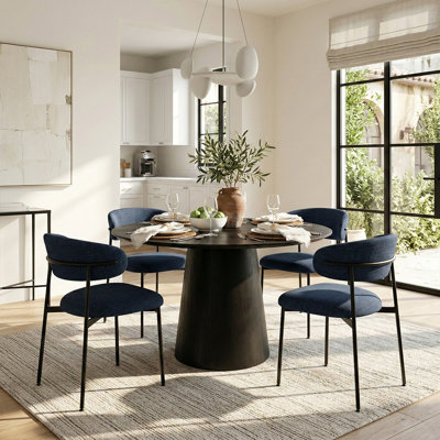 5-Piece Round White Oak Dining Table Set For 4
