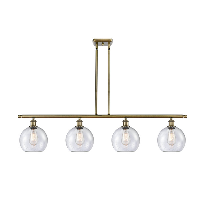 Luminaire suspendu pour îlot de cuisine 4 lumières linéaires Luanne, Transparence craquelée, Ampoule non incluse