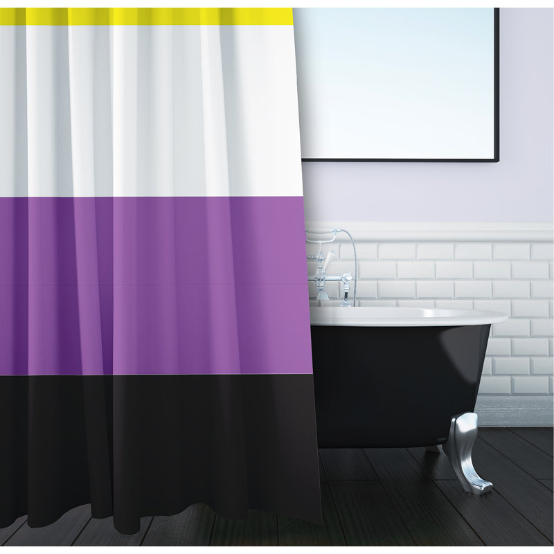 Striped Shower Curtain, Yellow/White/Purple/Black