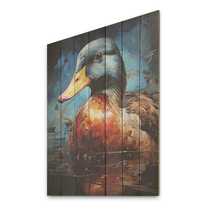 Canard tacheté à l'étang III - animal canard sur bois, H 20 po x l 10 po