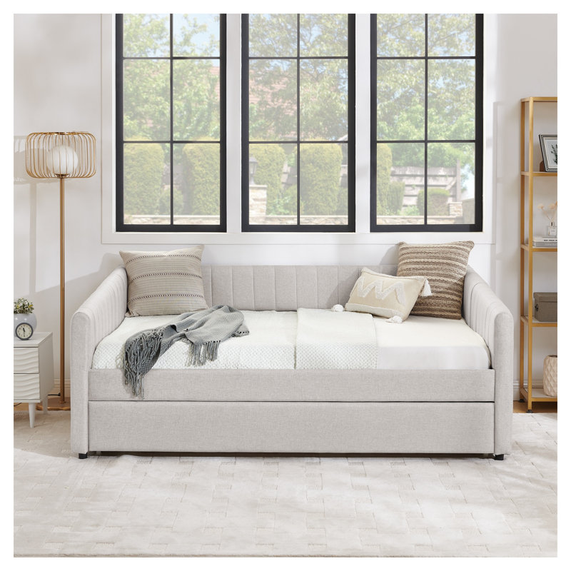 Pièces de remplacement en tissu d'ameublement pour lit de jour à rayures verticales beige, composants de housse