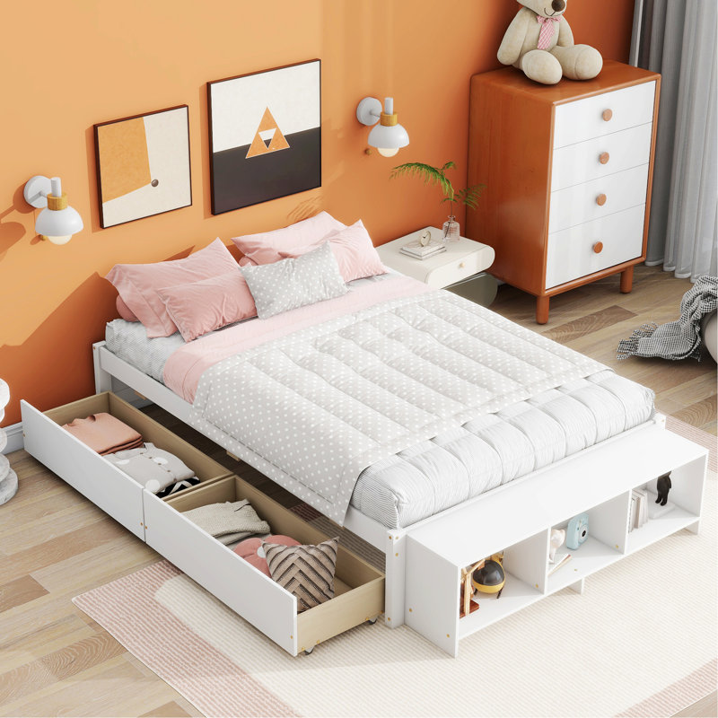 Latitude Run® Wooden Bed with Storage Case, 2 Storage Drawers,Platform ...
