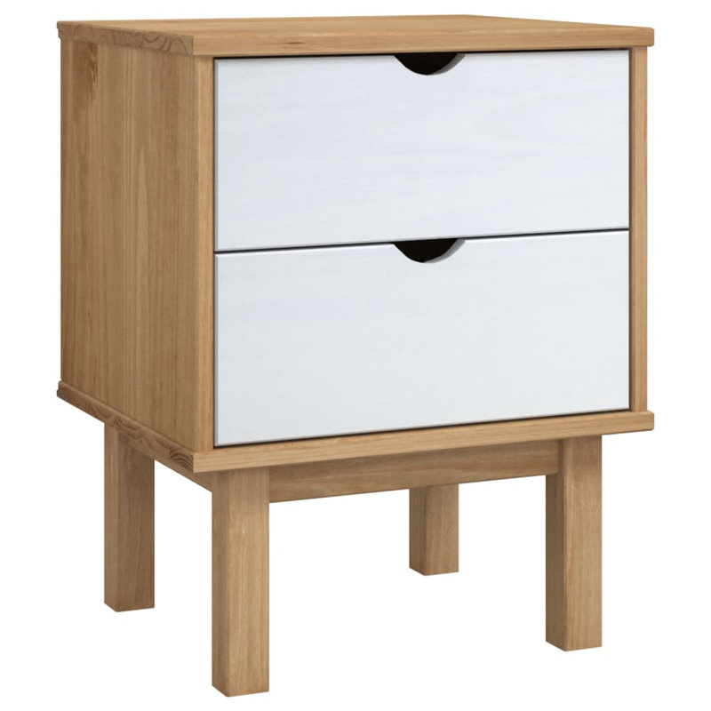 15.4'' W Solid Wood Nightstand, Natural/Gray