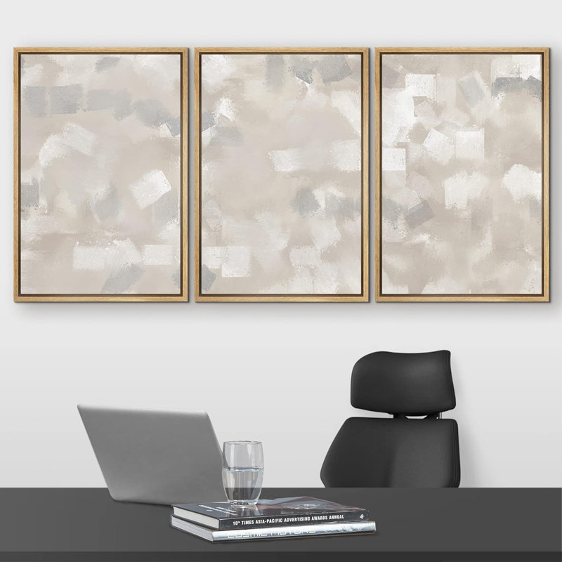 Abstrait art discret, blocs de couleur beige et gris, décor de chambre neutre, impression sur toile encadrée, 3 pièces