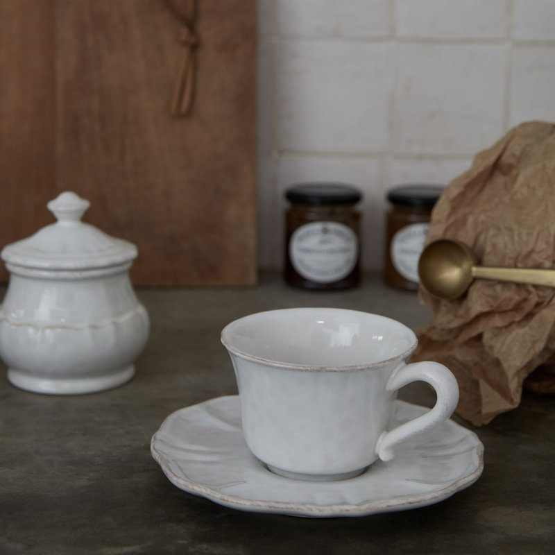 Tasse et soucoupe en grès Impressions, Blanc