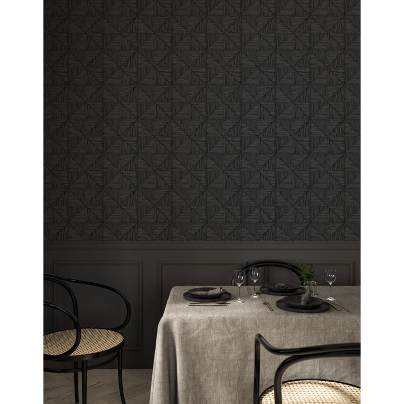Parquet Small - Wallpaper by Norman Wyatt Home, Onyx, Faux Grasscloth, Non-Pasted
