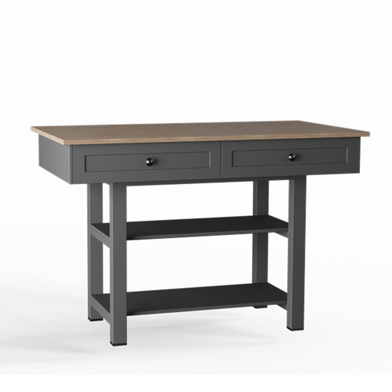 Elysium 52" Wood Console Table With Large Drawers And Open Shelves, Convertible Multi-Function Dining Table, Black