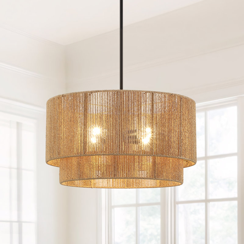 Nekoosa 4 - Light 22in Hand-Woven Drum Chandelier, Natural