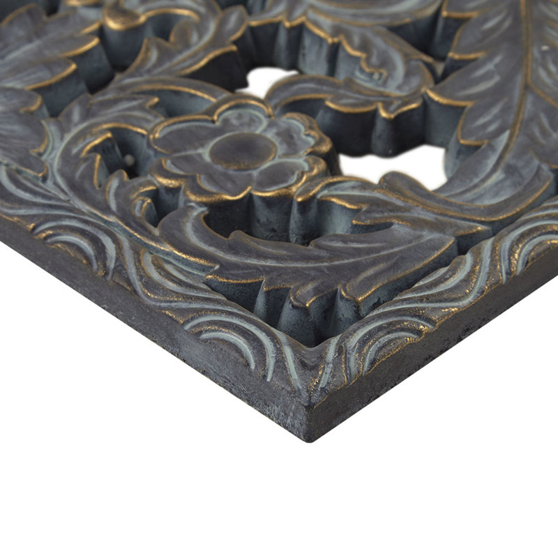 Elegant Wall Panels - 2 Antique Blue Lotus Flower Indoor Decoration Distressed Wood Decor Spot Clean Hanging