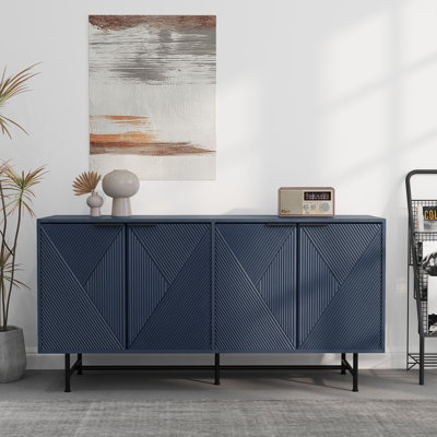 Buffet 57 po à 4 portes avec rangement et rangement, armoire de cuisine moderne pour le salon, le couloir et la salle à manger