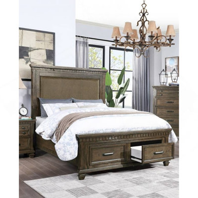 Traditional Style 1Pc Queen Size Bed Footboard Drawers Upholstered Headboard Brown Finish Bedroom Furniture