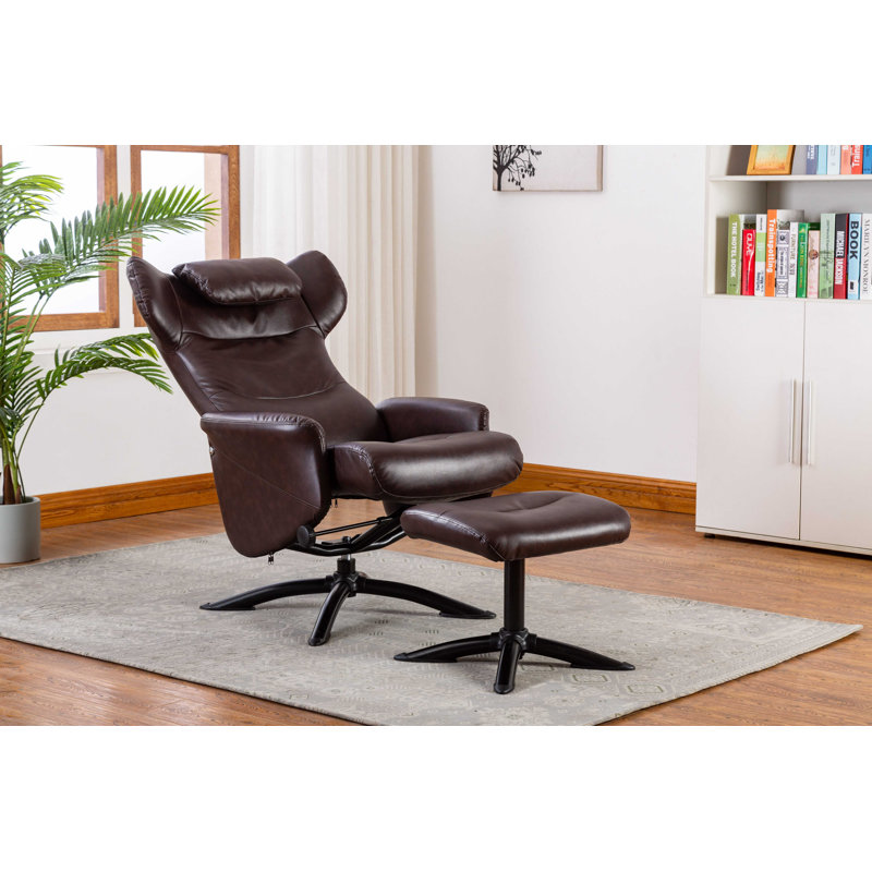 Fauteuil inclinable ergonomique manuel en similicuir avec repose-pieds de 28,7 po de largeur Bourkelands, Brun