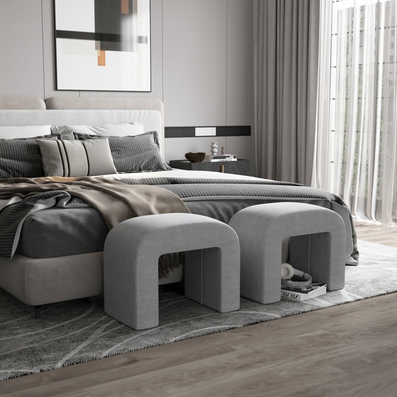(Set Of 2) 21.26" Wide Tufted Upholstered Standard Ottoman,No Installation Required, Gray
