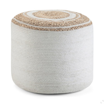 18 Inch Wide Round Braided Pouf In Natural Jute And Cotton