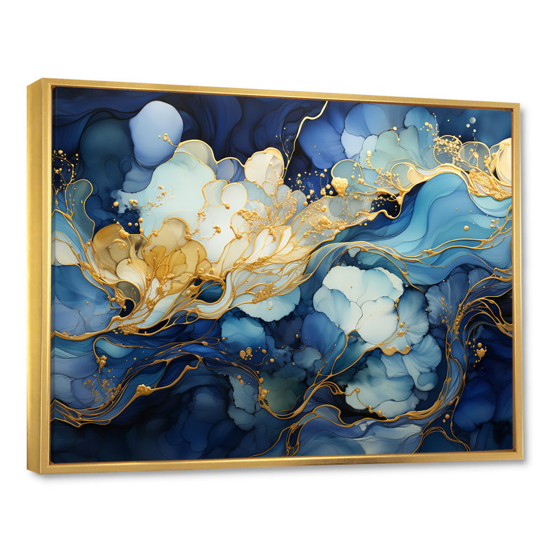 «Celestial Blue and White Sky», impression sur toile, Cadre flottant doré, H 16 po x l 32 po x P 1 po