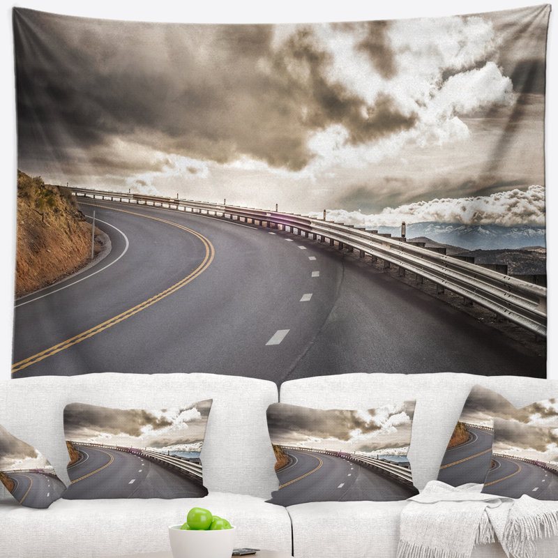 Photographie sky road curve paysage tapisserie, H 32 po x l 39 po