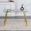Table de salle à manger moderne moderne minimaliste avec plateau en verre trempé et pieds en métal doré-430540037-383730447