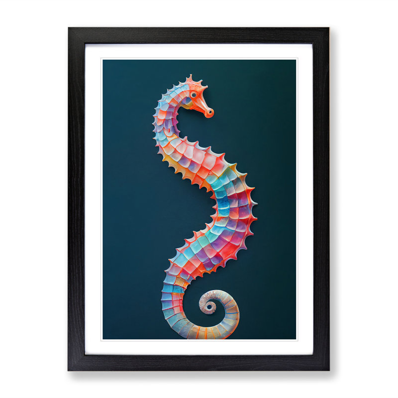 Seahorse In Colour No.4 - Single Picture Frame Painting, Black Framed, 64cm H x 46cm W x 2cm D