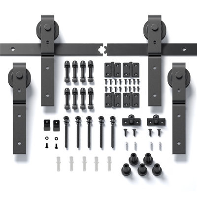 Ensemble de rails de porte de grange coulissante bi-pliante, porte non incluse (convient à quatre portes pliantes de 17 po)