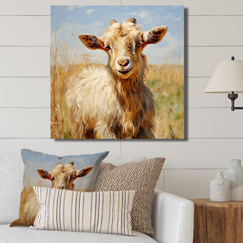 Adorable chèvre dans un champ champêtre I - Chèvre, art mural, Toile tendue, H 30 po x l 30 po x P 1,5 po