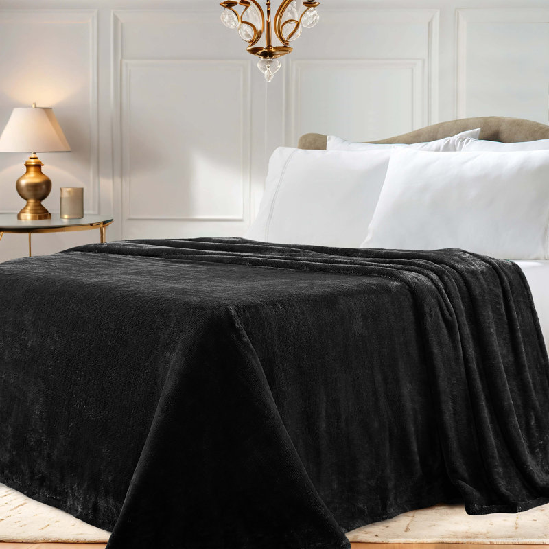 Black Reversible Fleece and Wool Throw Blanket