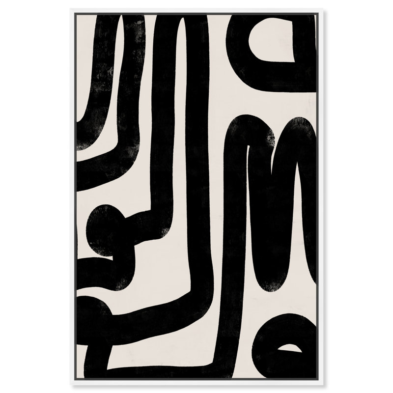 Modern Bold Brush Stroke Lines Print, White Framed Canvas, 46" H x 31" W
