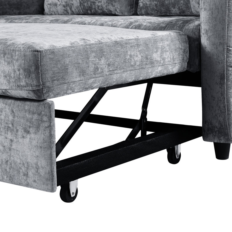 Lit escamotable gris avec rangement réglable et réfléchi, support pour téléphone et poche latérale, Gris