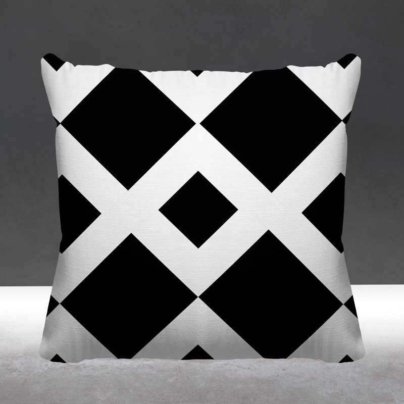 Coussin décoratif intérieur / extérieur Farrell, Géométrique noir 2, 17" x 17", Carré